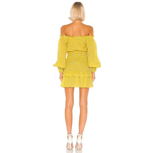 NWT Alexis Marilena Smocked Polka Dot Off-shoulder Mini Dress Sz M Yellow 2C454 - Picture 3 of 10